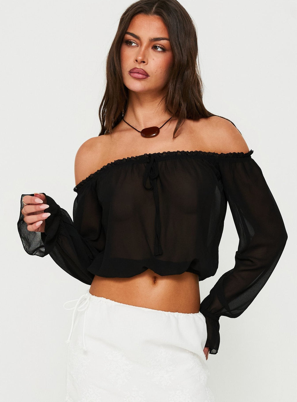 Mariya Off Shoulder Long Sleeve Top Black