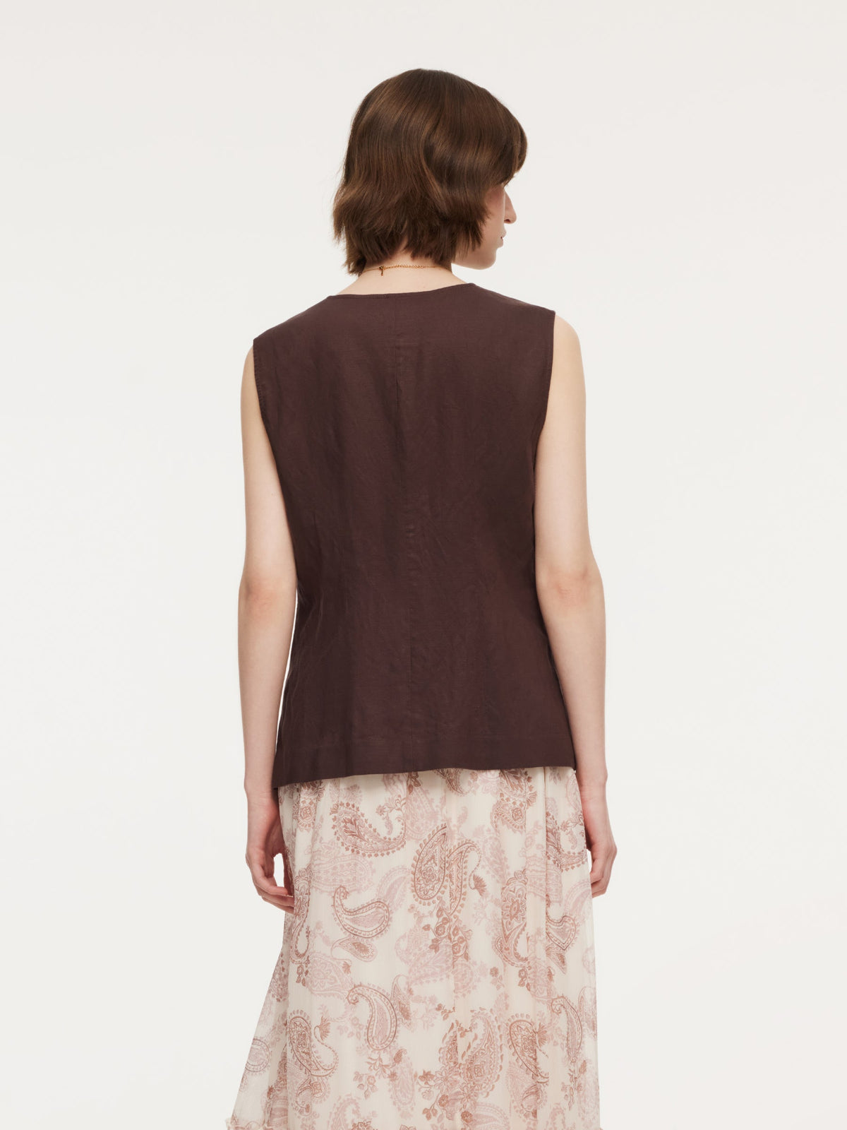Linen Blend X-Line V-Neck Women Vest