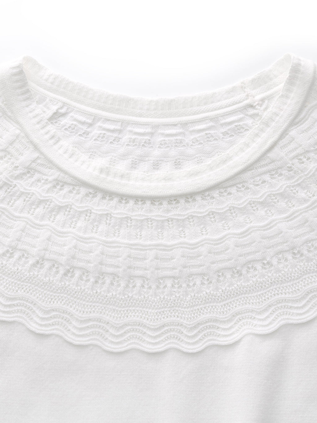Tencel Blend Openwork Women Ruffle Round Neck Knit Top