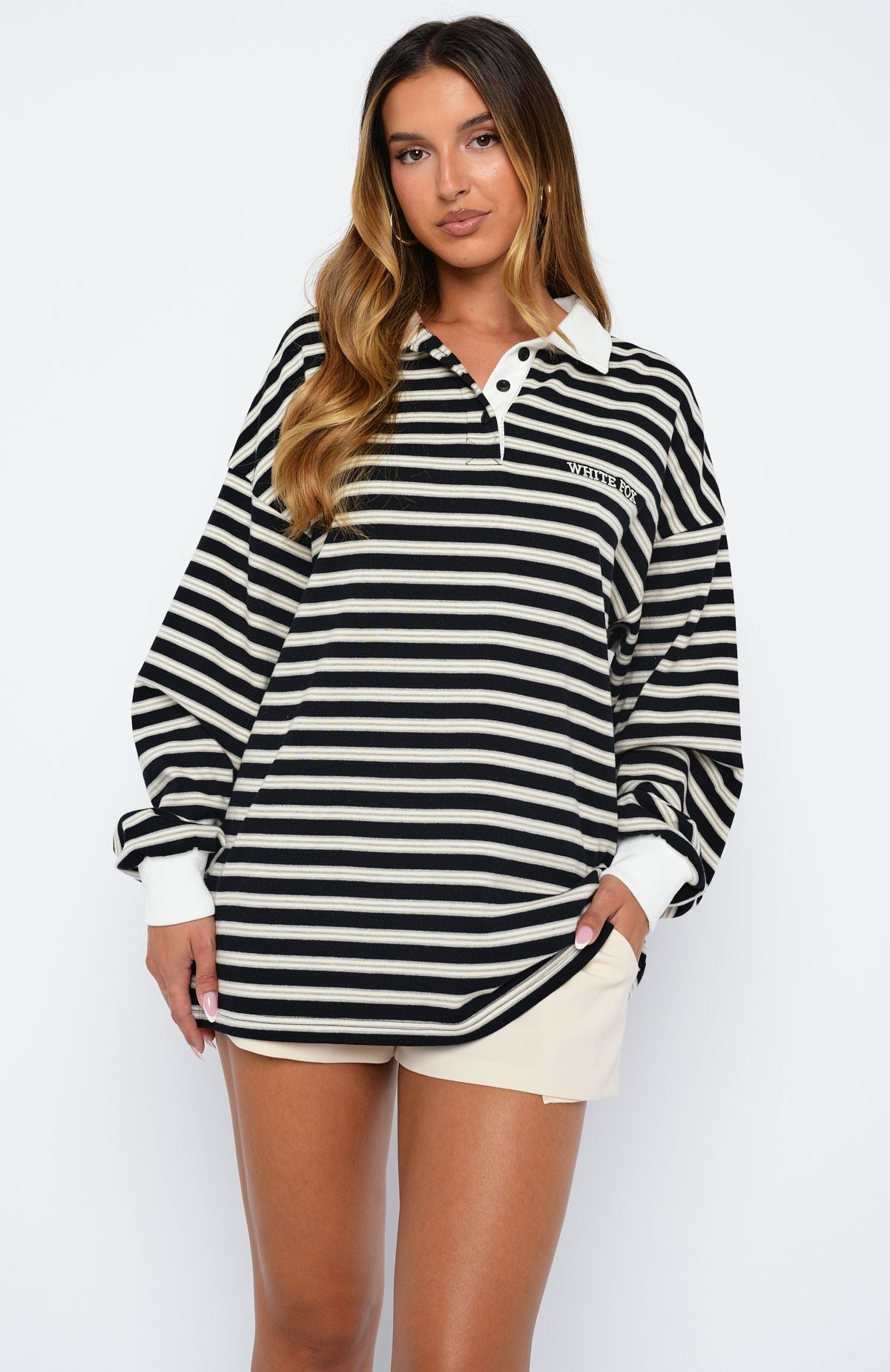 Out Again Long Sleeve Rugby Shirt Black/Grey Stripe