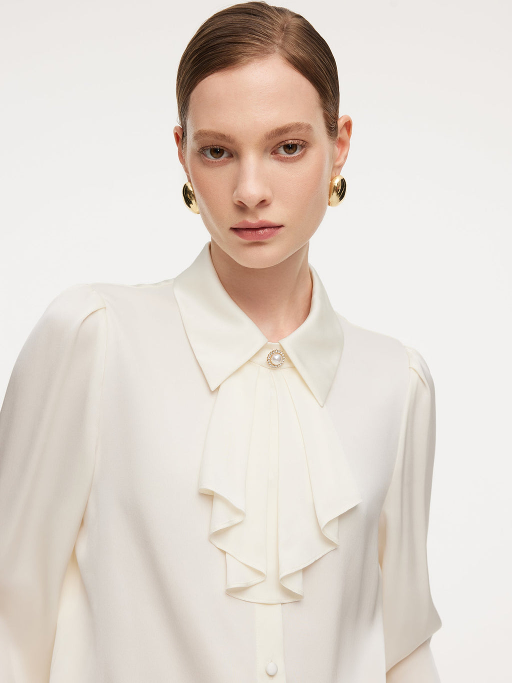22MM Mulberry Silk Women Shirt With Detachable Ruffle Detail