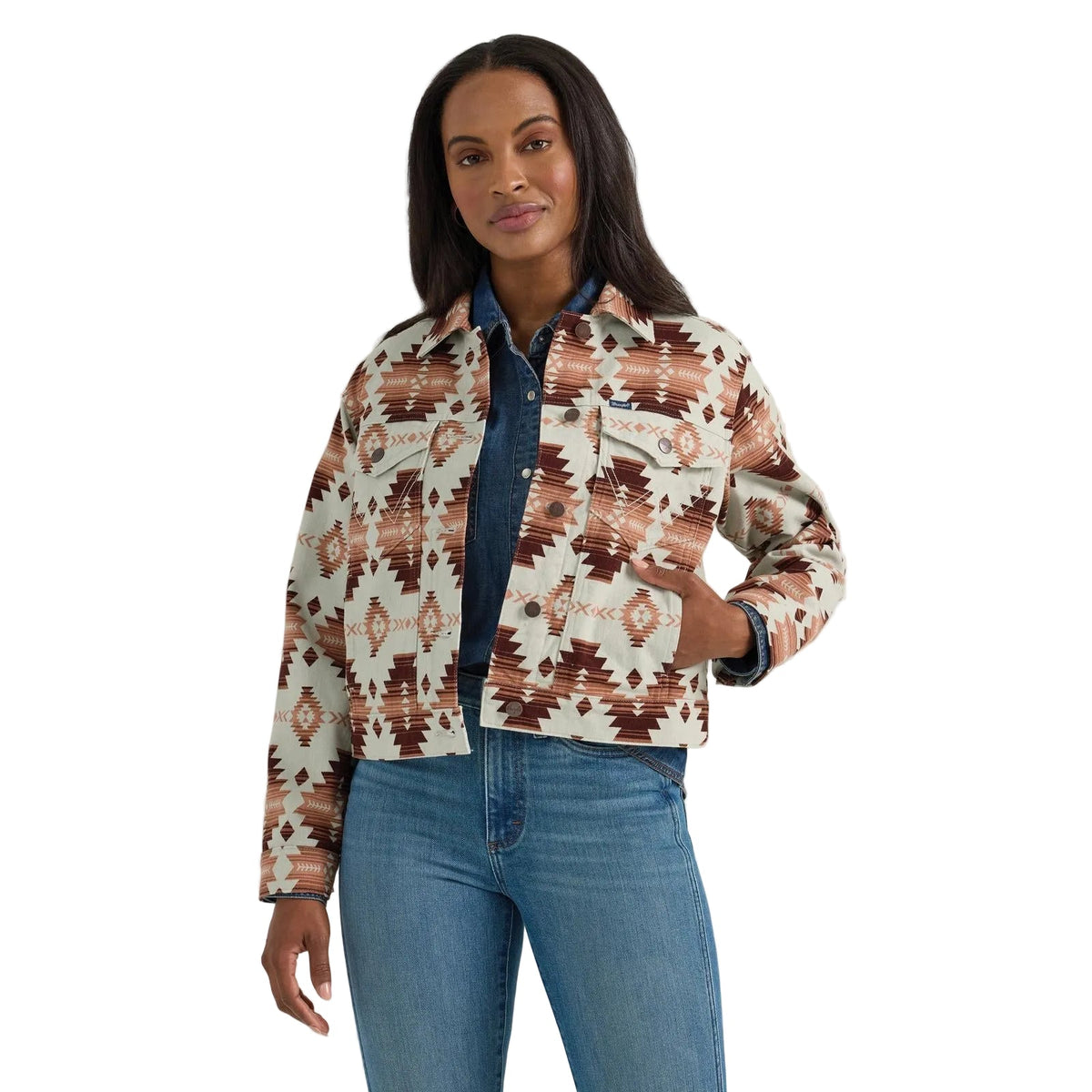 Wrangler Women's Retro Aztec Design  Jacket - Green/Red