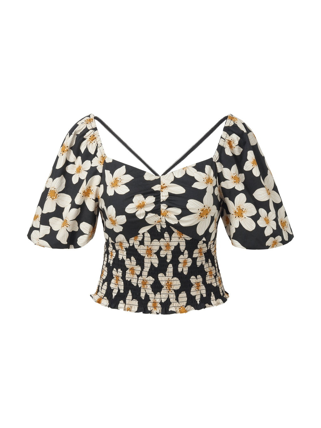 Cotton Stretch Floral Print Women Smocked Top