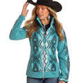 Panhandle Women's Long Sleeve Aztec Printed Softshell Jacket- Turquoise