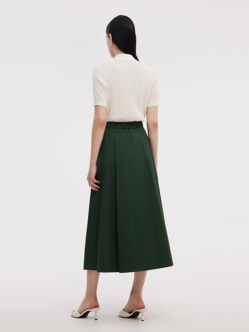Tencel Blend Openwork Women Knit Polo Top