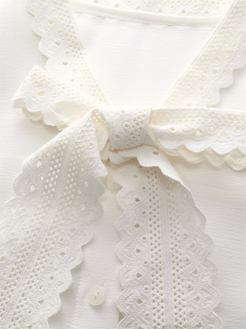 Acetate Blend Lace Bow Tie Women Shirt