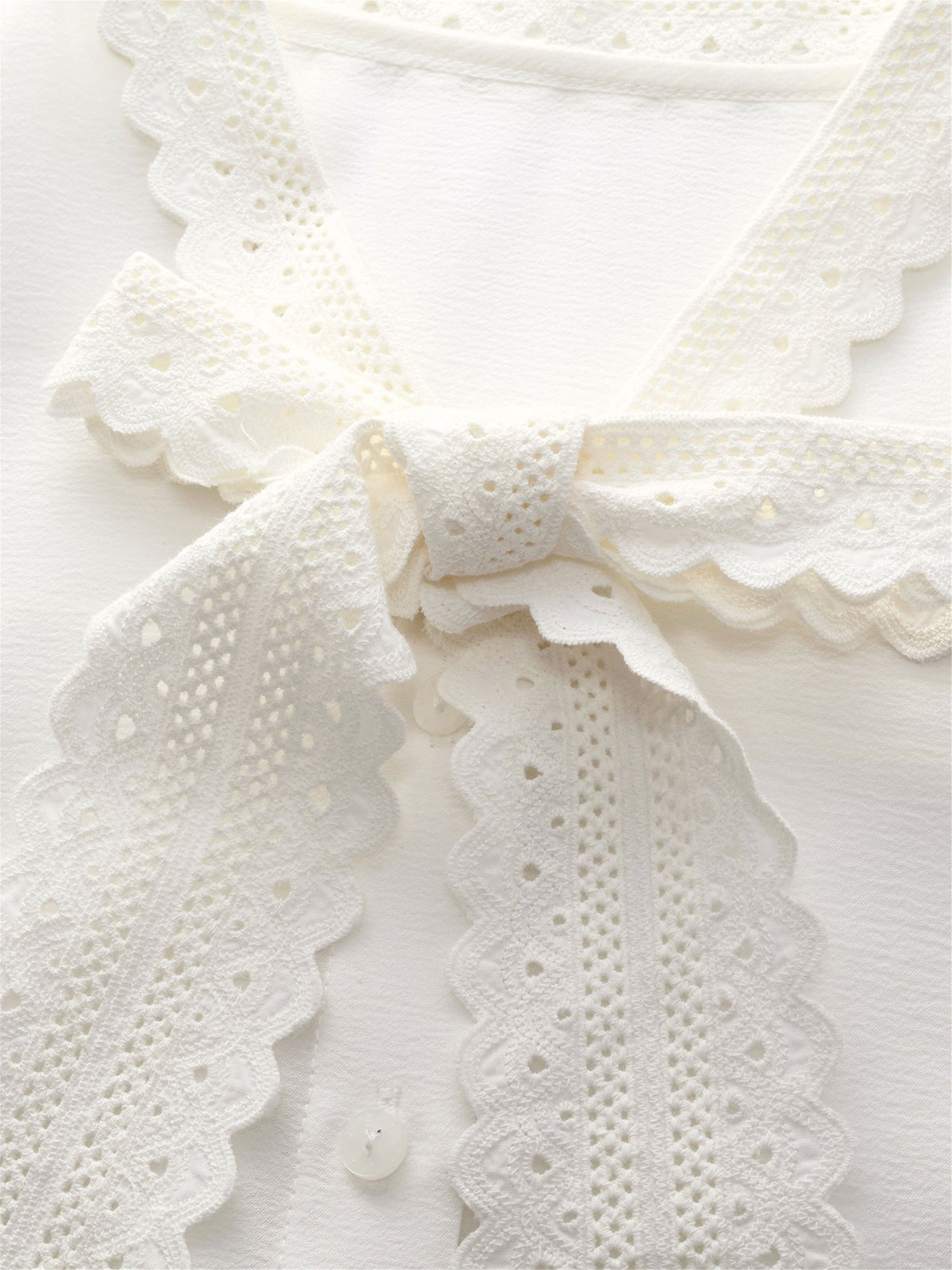 Acetate Blend Lace Bow Tie Women Shirt