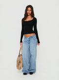 Baseline Rib Scoop Neck Long Sleeve Reversible Top Black