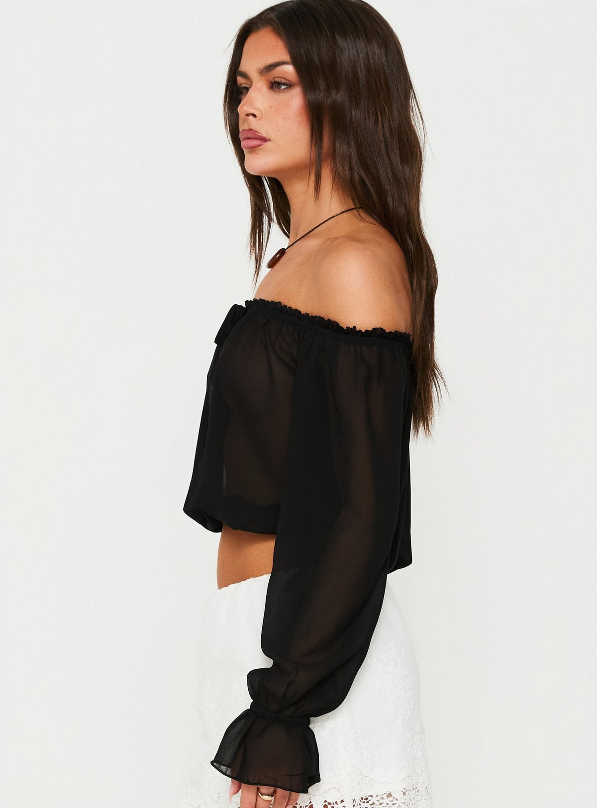Mariya Off Shoulder Long Sleeve Top Black