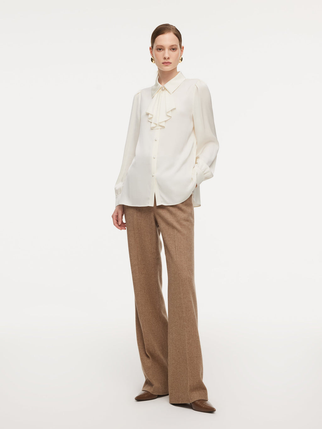22MM Mulberry Silk Women Shirt With Detachable Ruffle Detail