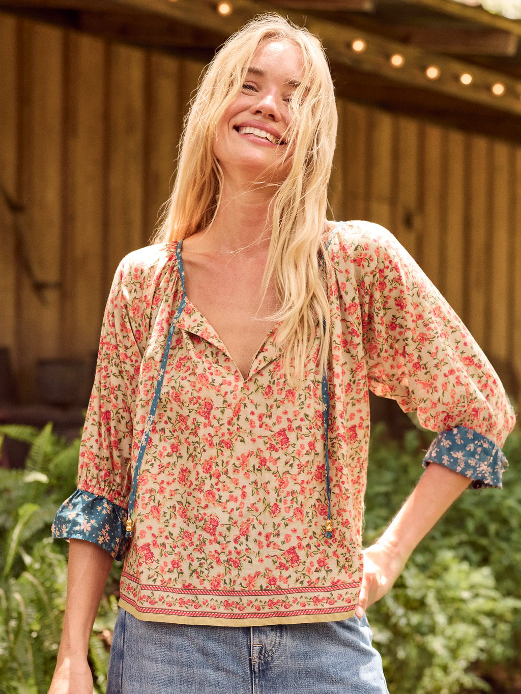 Magnolia Cotton Top - Blue Cream Ditsy