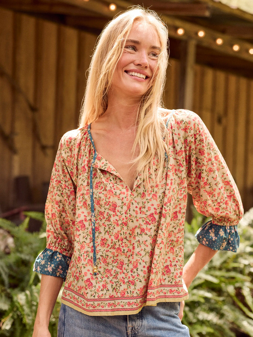 Magnolia Cotton Top - Blue Cream Ditsy