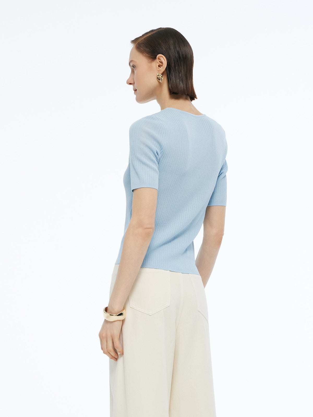 Lyocell Blend Drawstring Women Patchwork Knit Top