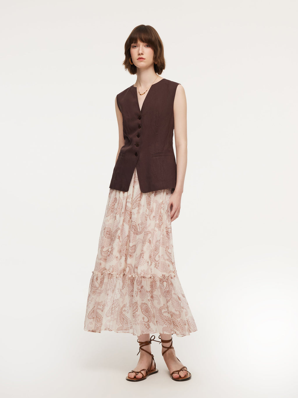 Linen Blend X-Line V-Neck Women Vest