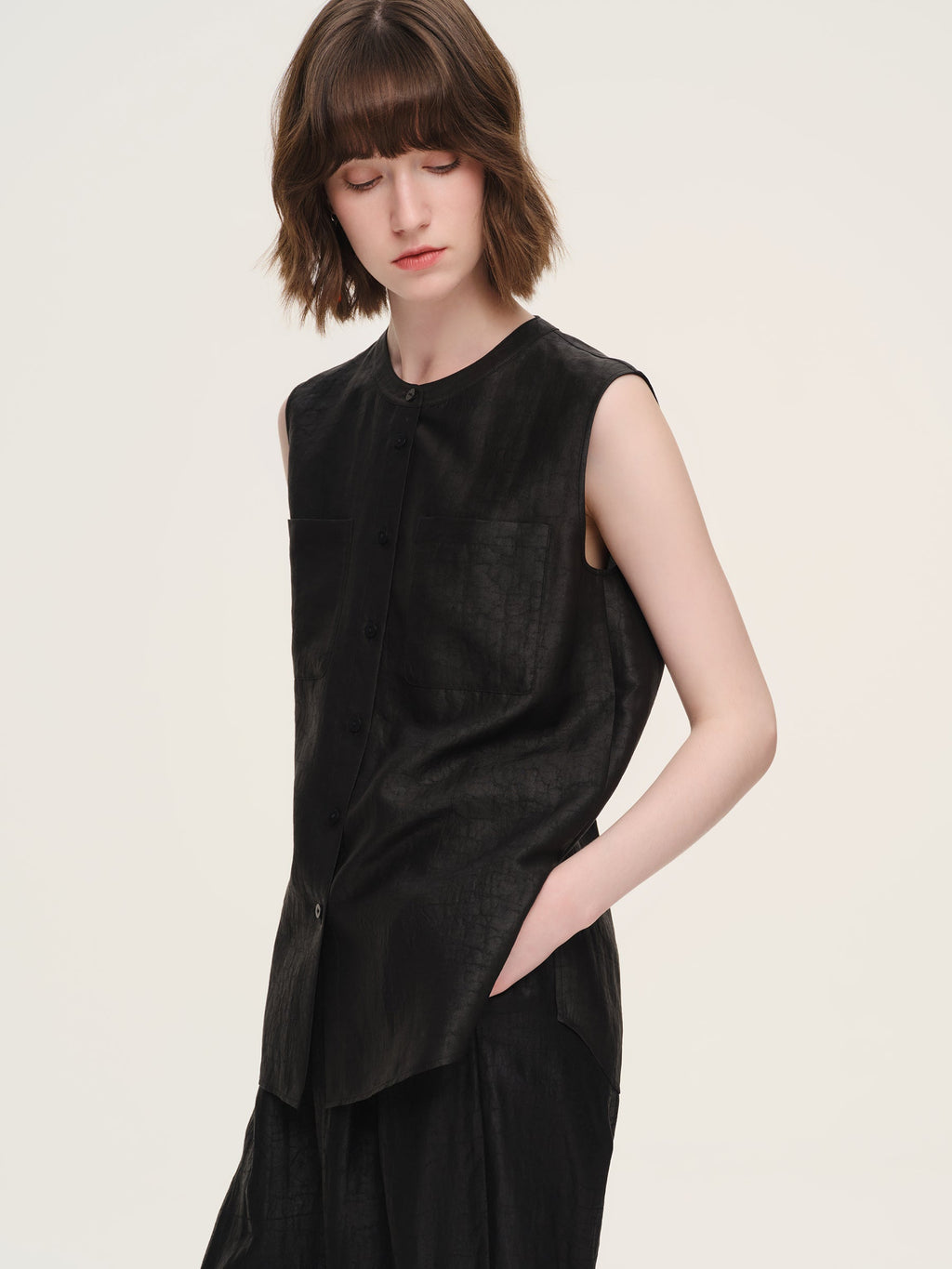 18MM Gambiered Canton Gauze Women Sleeveless Shirt