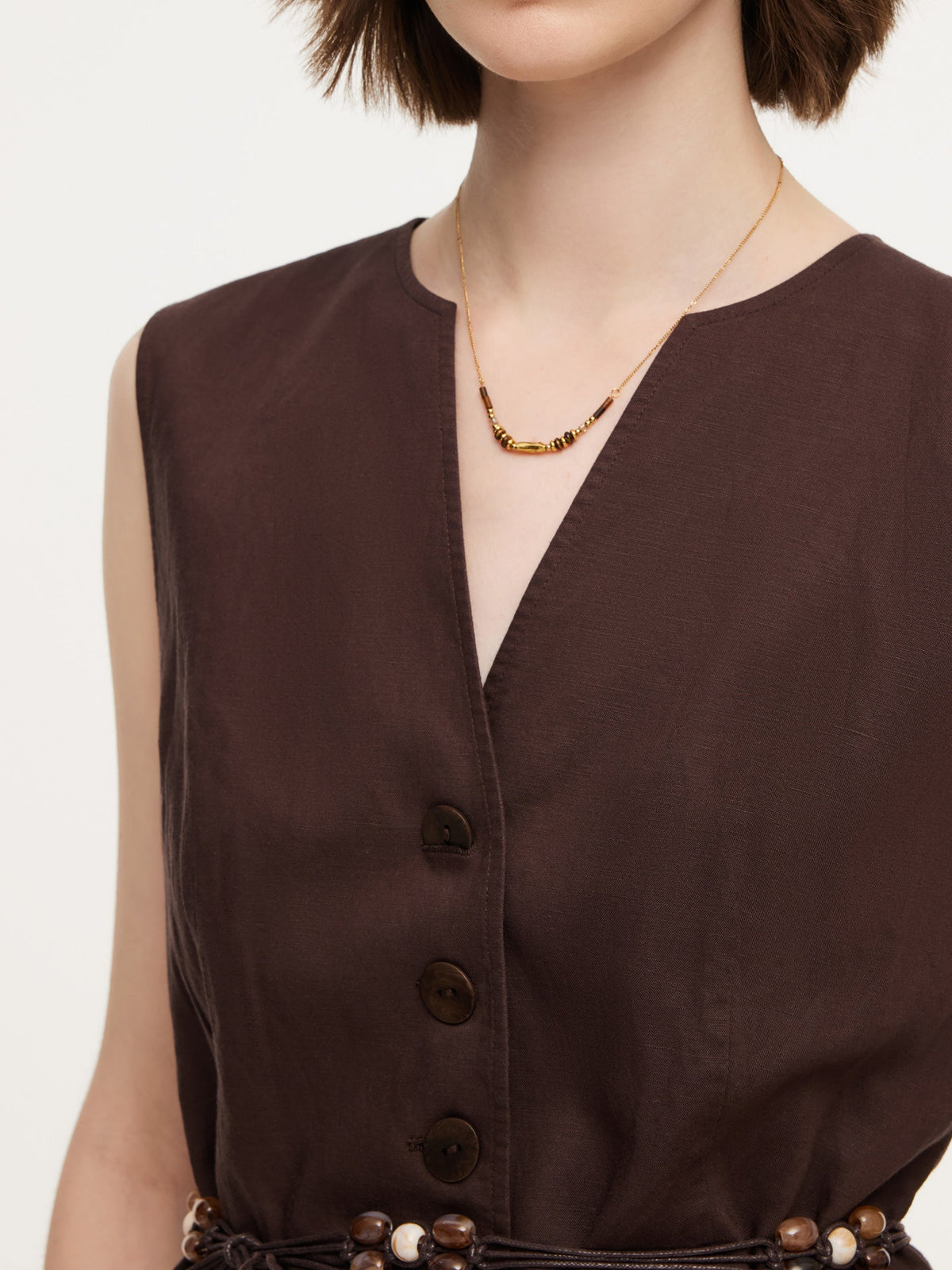 Linen Blend X-Line V-Neck Women Vest