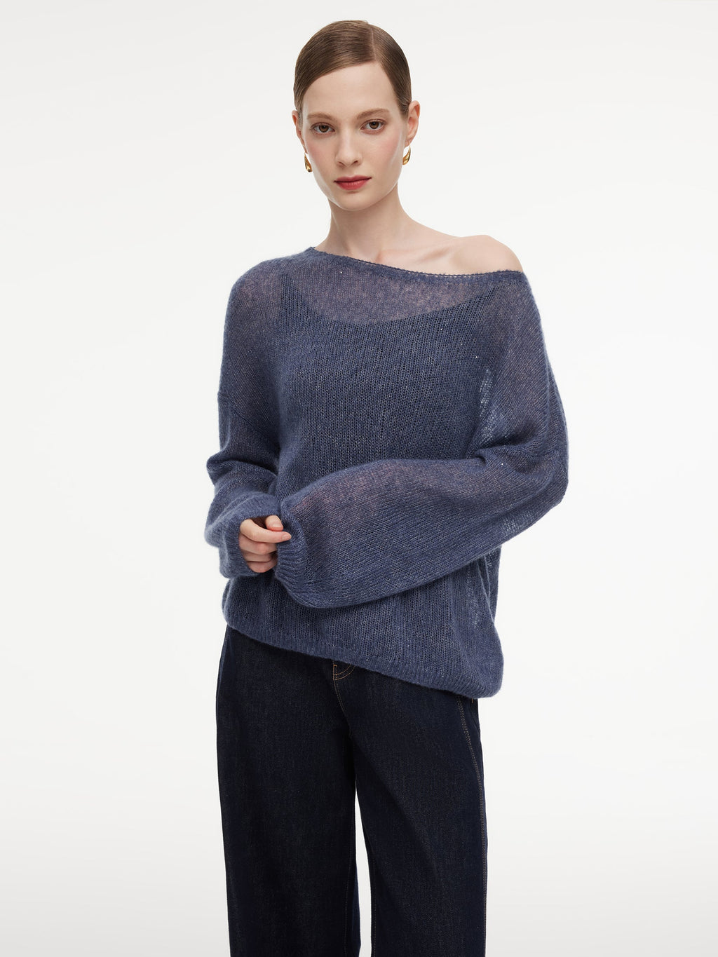 Cashmere Mulberry Silk Blend Boat Neck Women Knit Top