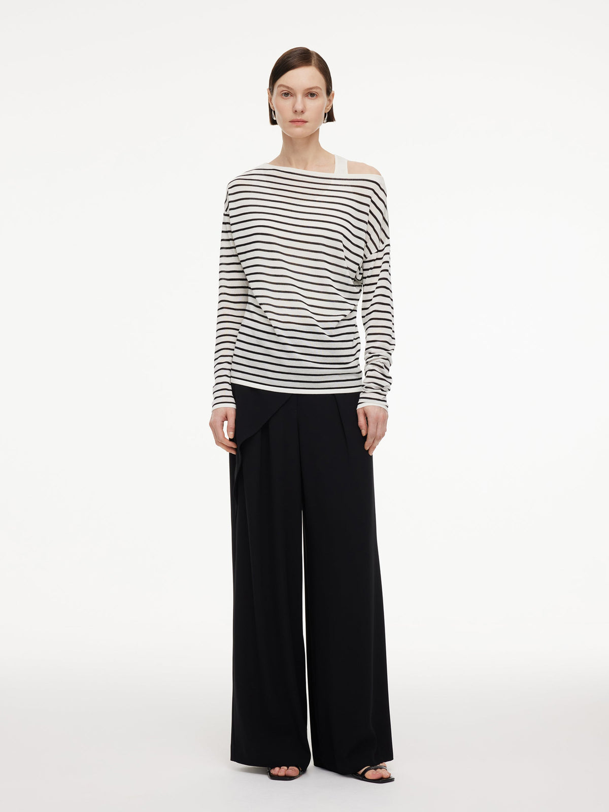 Triacetate Tencel Blend Stripe Boat Neck Top And Tank Top Two-Piece Set