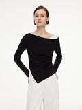 Boat Neck Asymmetrical Hem Women Color Block Knit Top