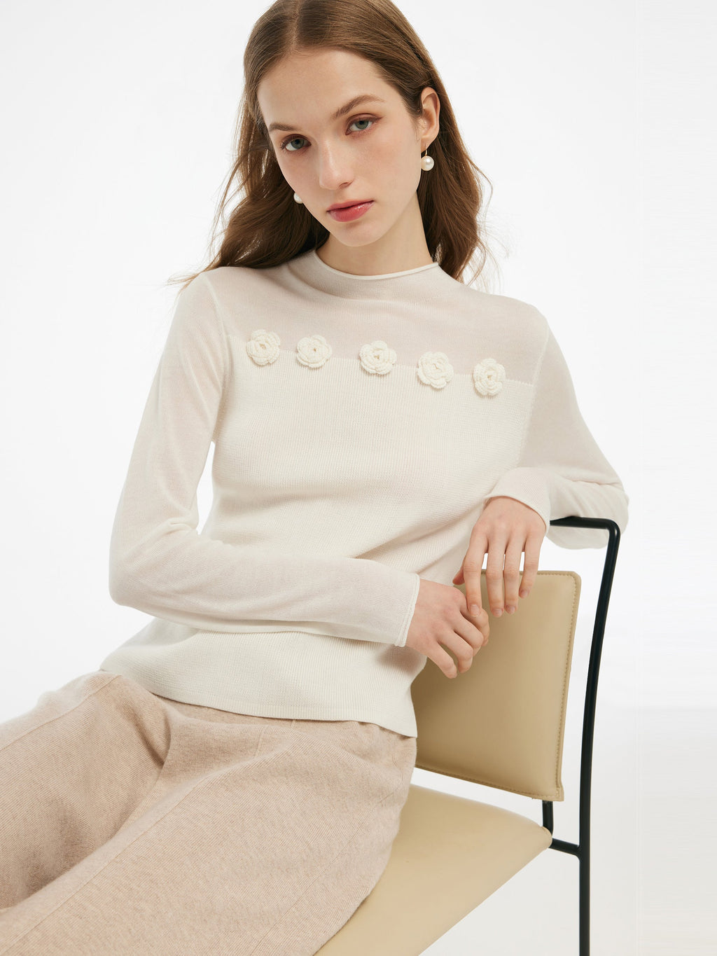Tencel Wool Blend Women Flower Knit Top
