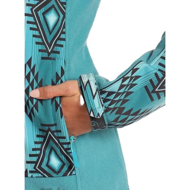 Panhandle Women's Long Sleeve Aztec Printed Softshell Jacket- Turquoise