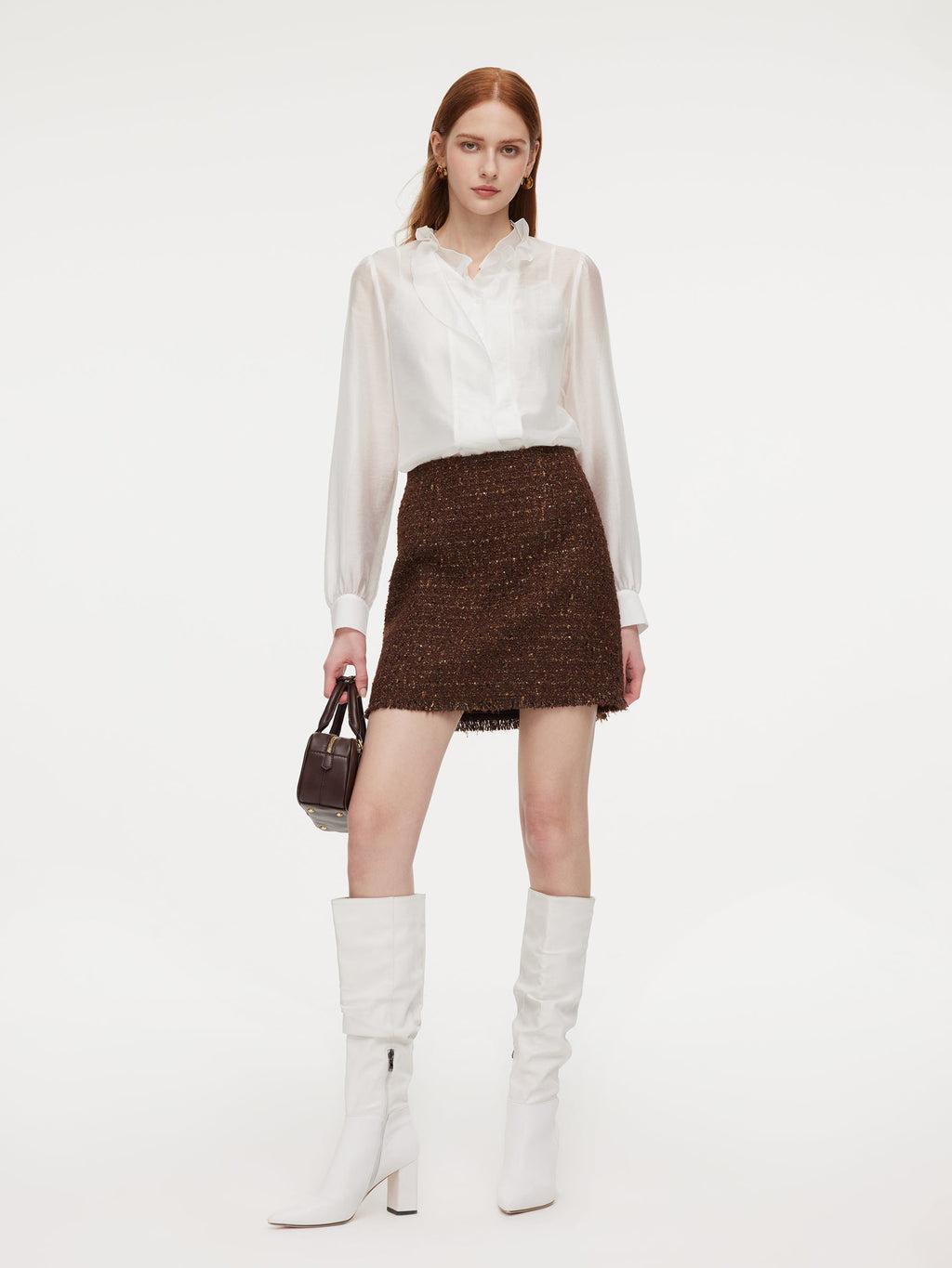Tencel Blend Ruffle Neck Women Shirt With Knit Camisole