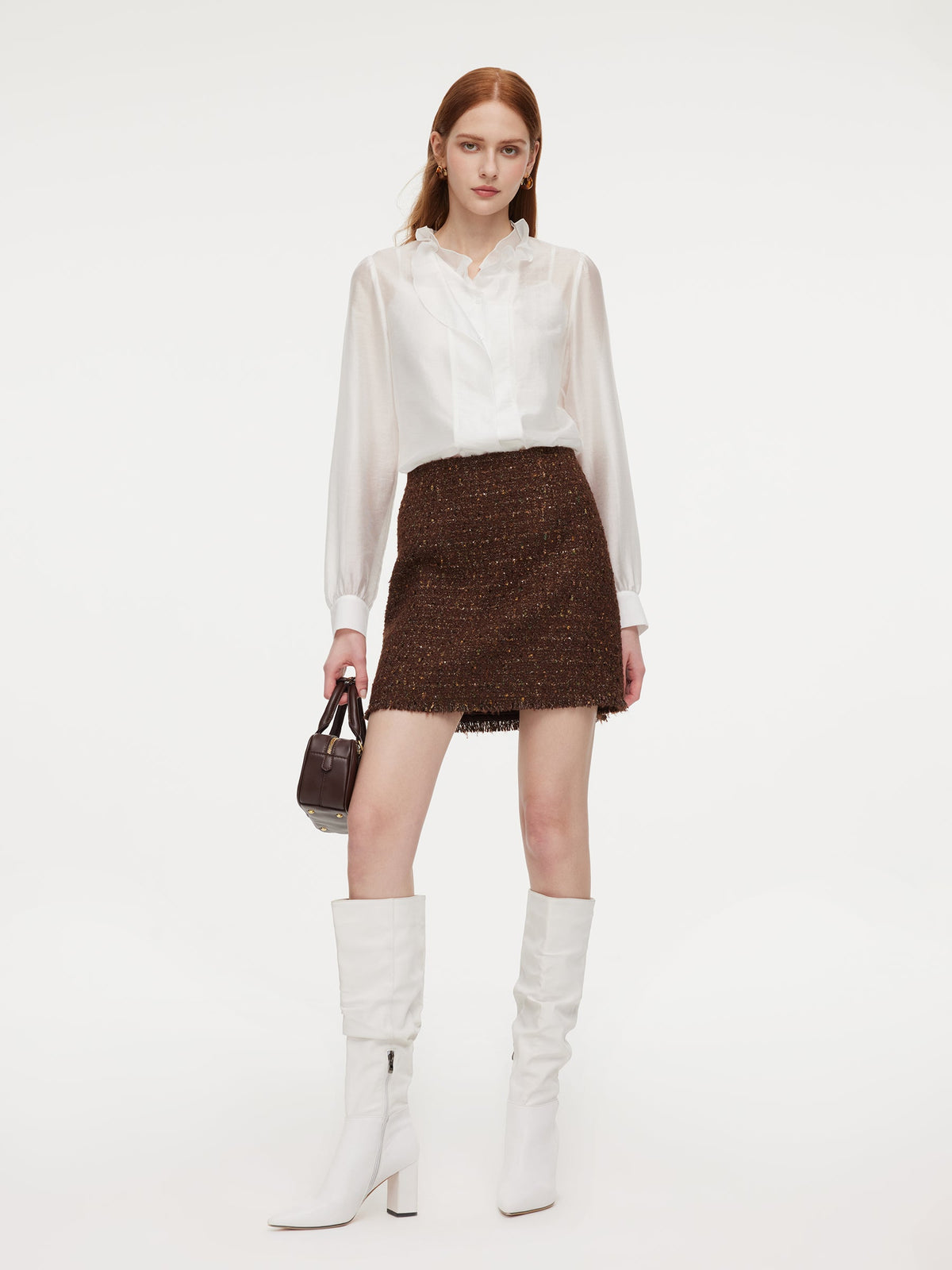 Tencel Blend Ruffle Neck Women Shirt With Knit Camisole