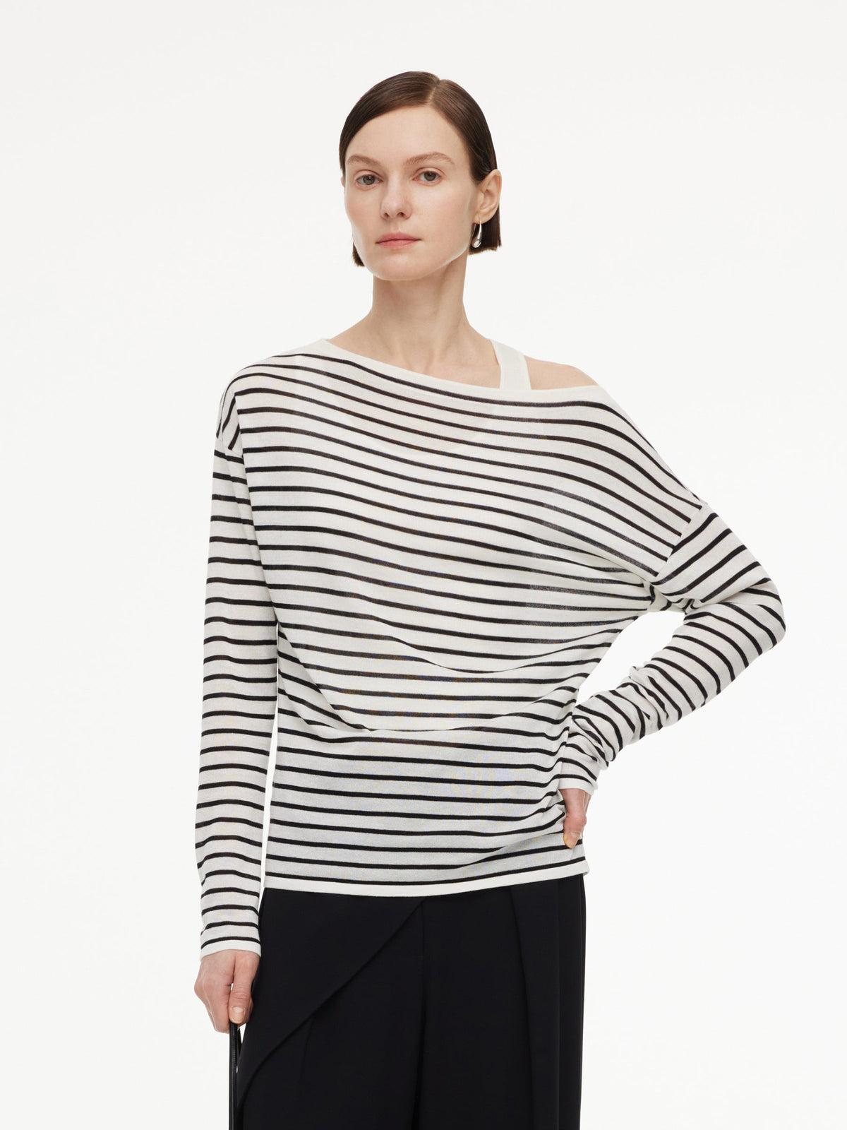 Triacetate Tencel Blend Stripe Boat Neck Top And Tank Top Two-Piece Set