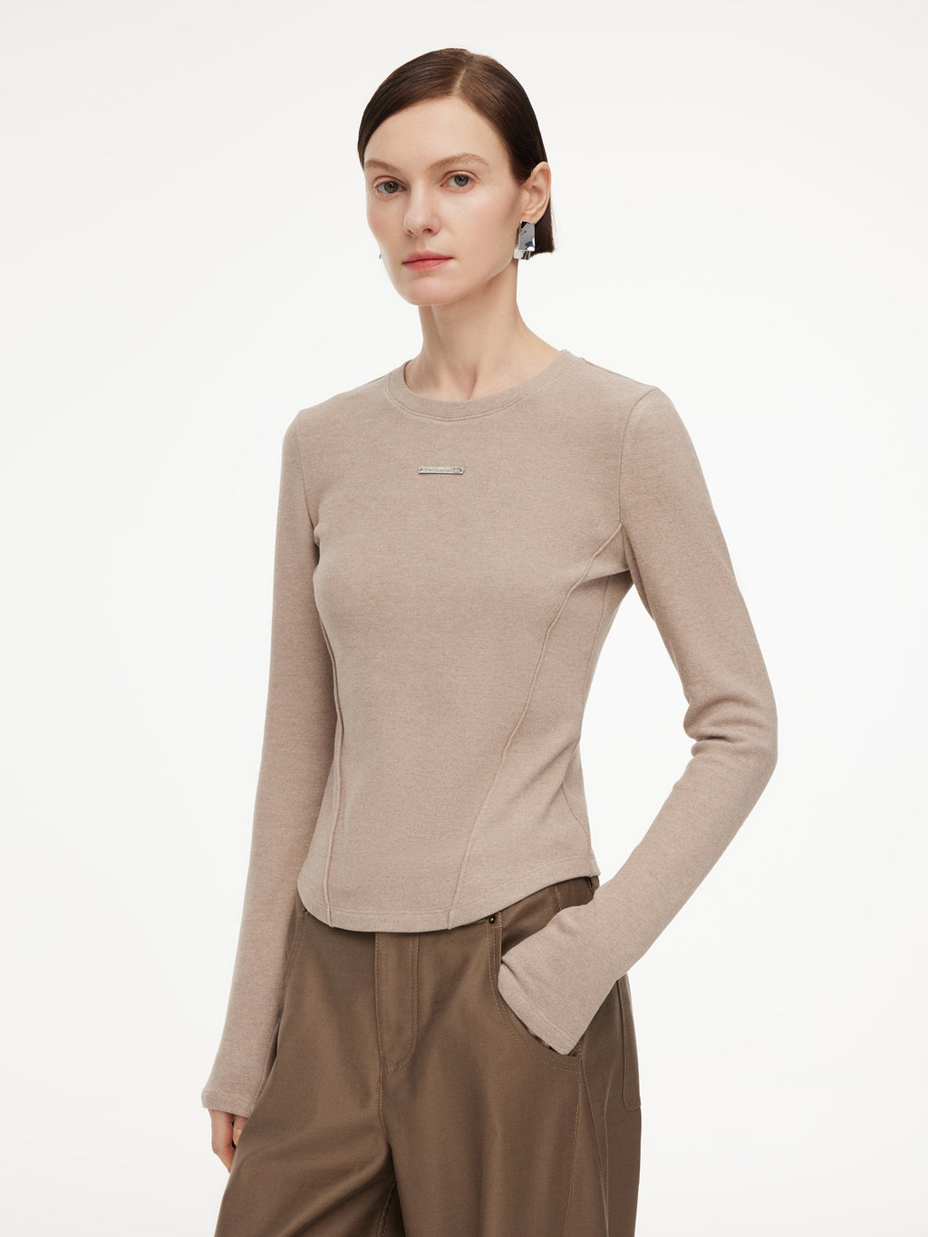 Stretch Round Neck Women Long Sleeve T-Shirt