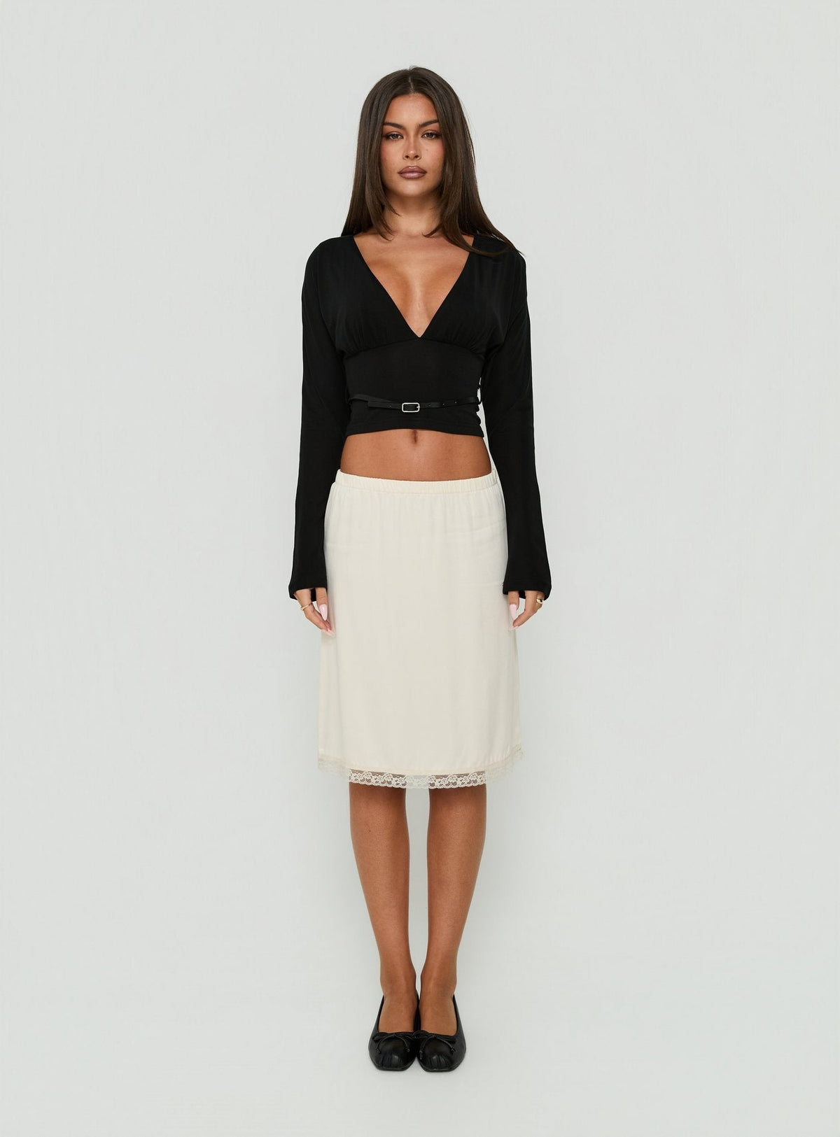 Vallentina V Neck Batwing Long Sleeve Top Black