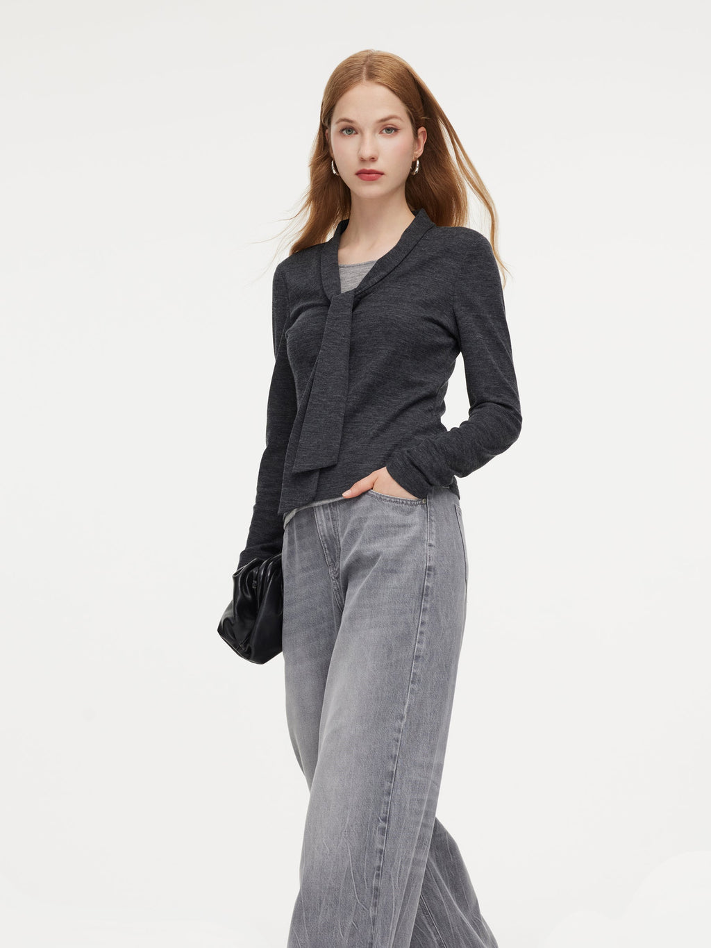 Wool Blend Mock-Layered Women Knit Top
