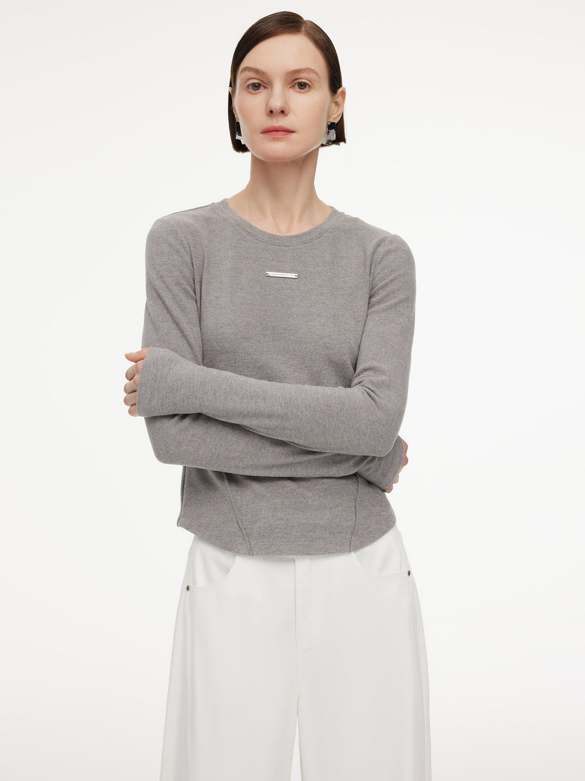 Stretch Round Neck Women Long Sleeve T-Shirt