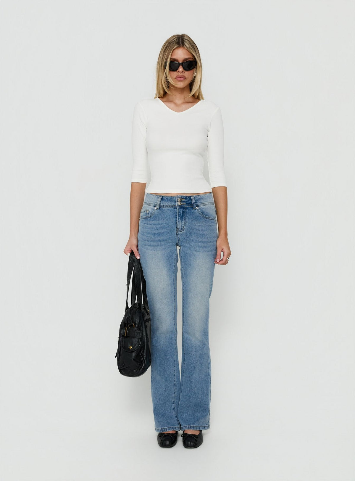 Bridgeta V Neck 3/4 Sleeve Top White