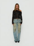 Odena Layered Sequin Long Sleeve Top Black