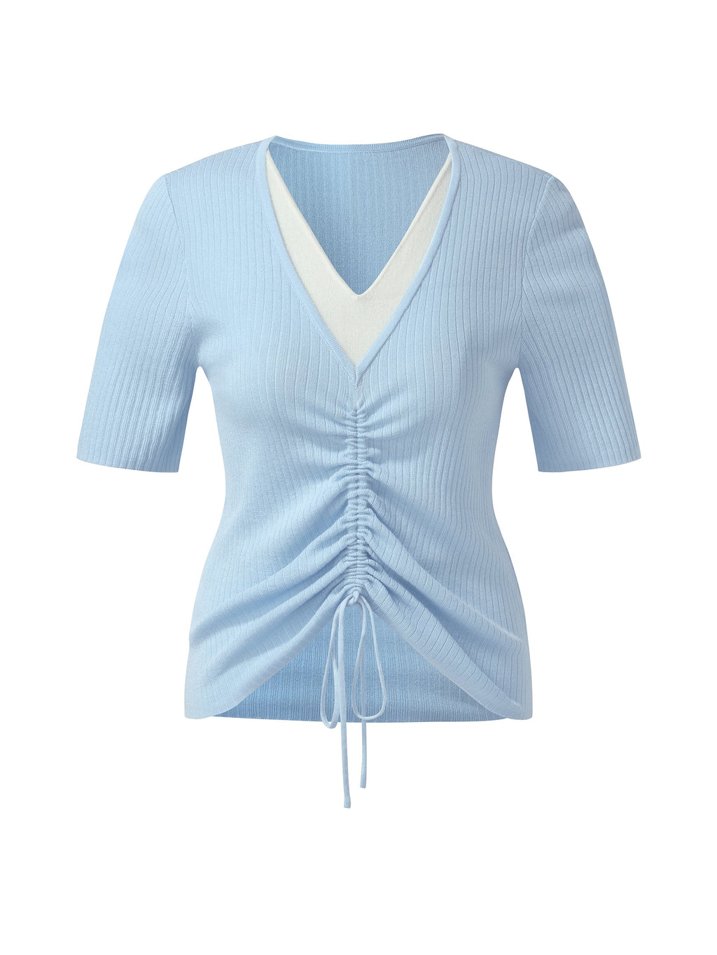 Lyocell Blend Drawstring Women Patchwork Knit Top