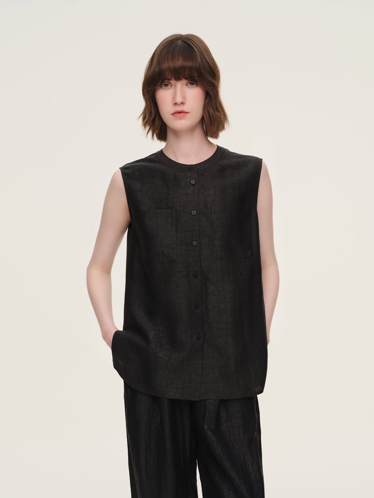 18MM Gambiered Canton Gauze Women Sleeveless Shirt