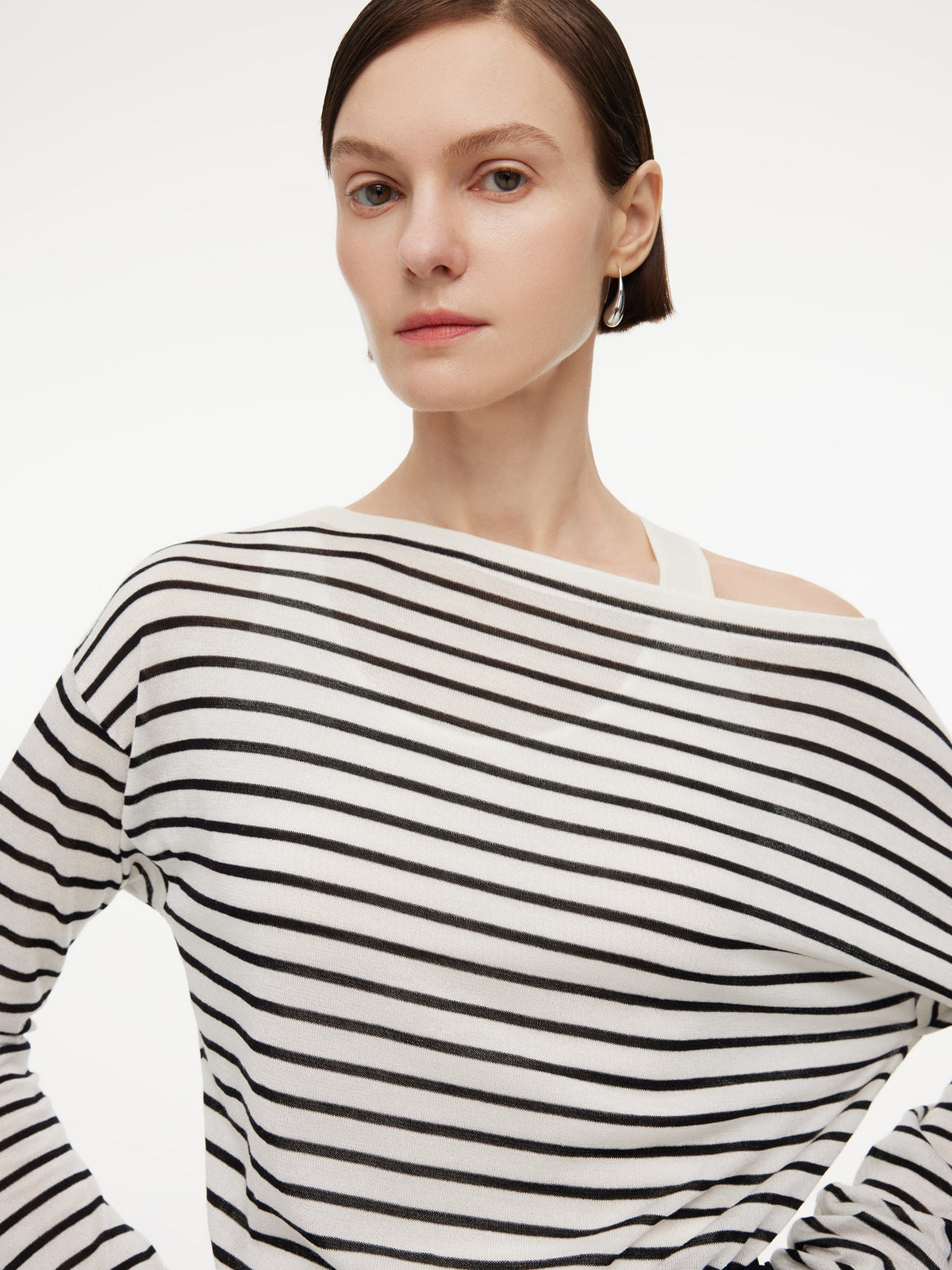 Triacetate Tencel Blend Stripe Boat Neck Top And Tank Top Two-Piece Set