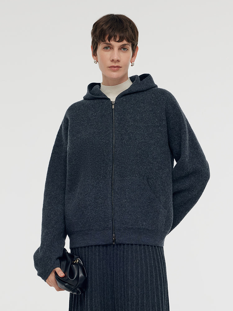 100% Brushed Wool Zip-Up Unisex Hoodie