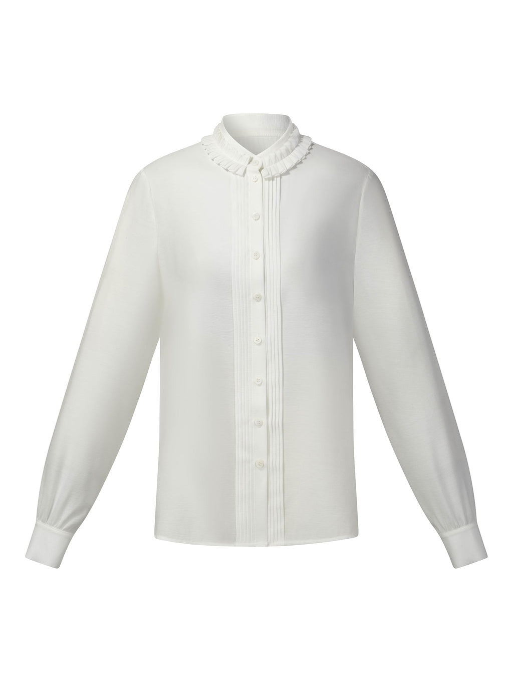 Acetate Blend Pleated Ruffle Collar Women Shirt