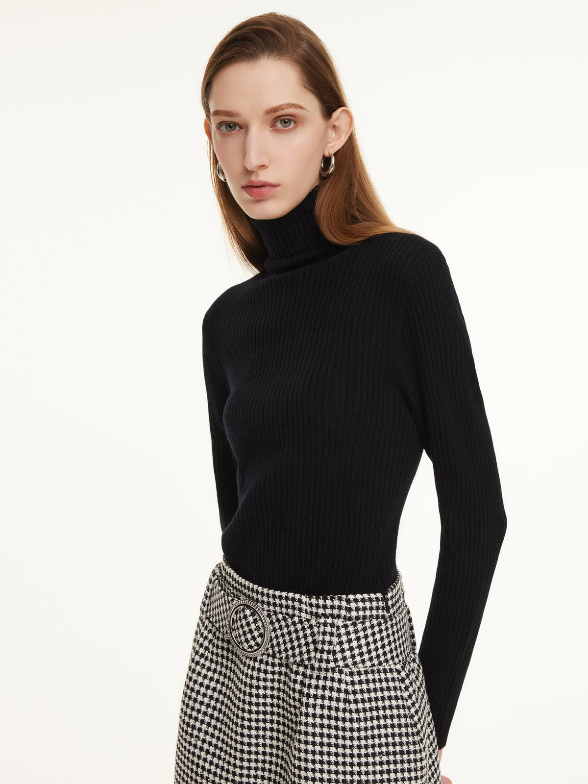 100% Wool Turtleneck Women Knit Top