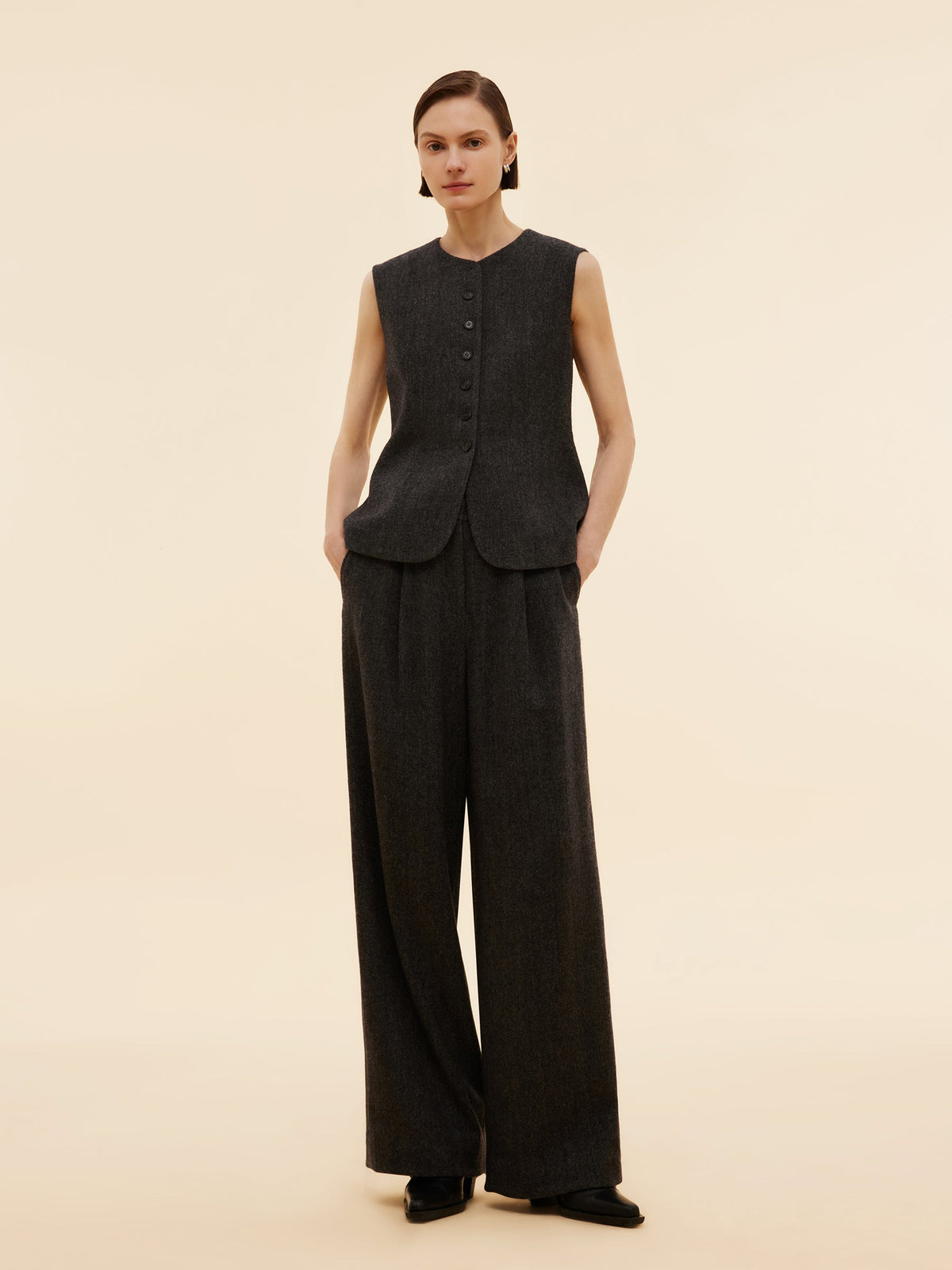 100% Washable Wool Women Button Down Vest