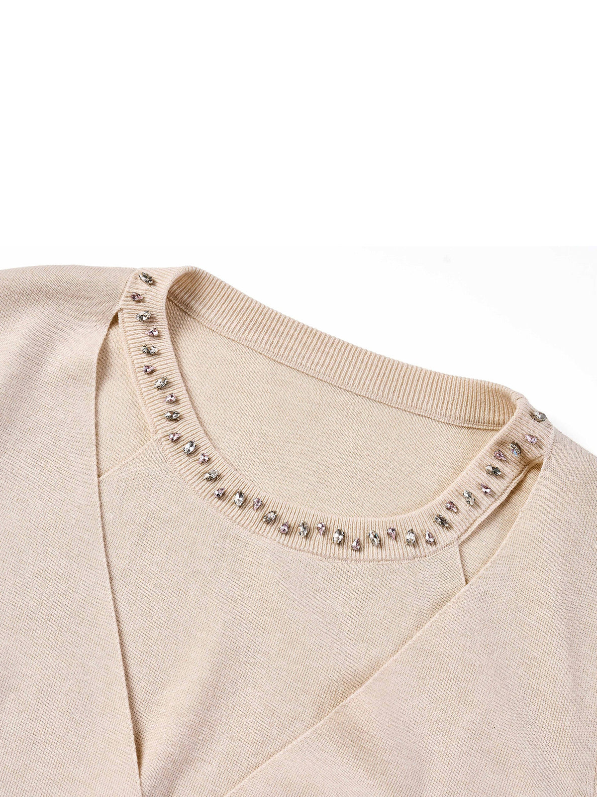 Tencel Wool Blend Beaded Neck Women Cut-Out Wrap Knit Top