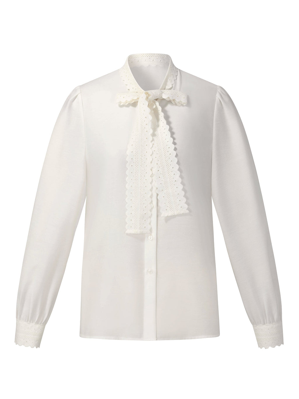 Acetate Blend Lace Bow Tie Women Shirt