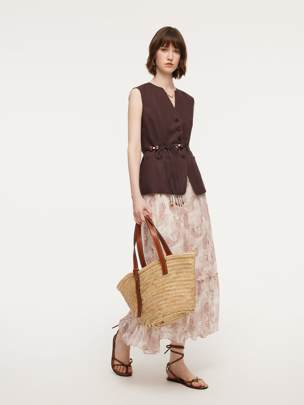 Linen Blend X-Line V-Neck Women Vest