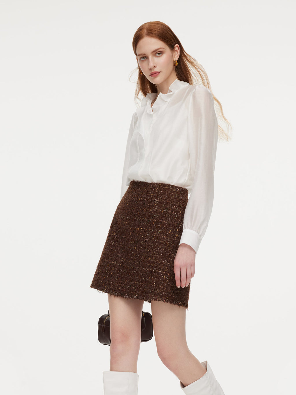 Tencel Blend Ruffle Neck Women Shirt With Knit Camisole
