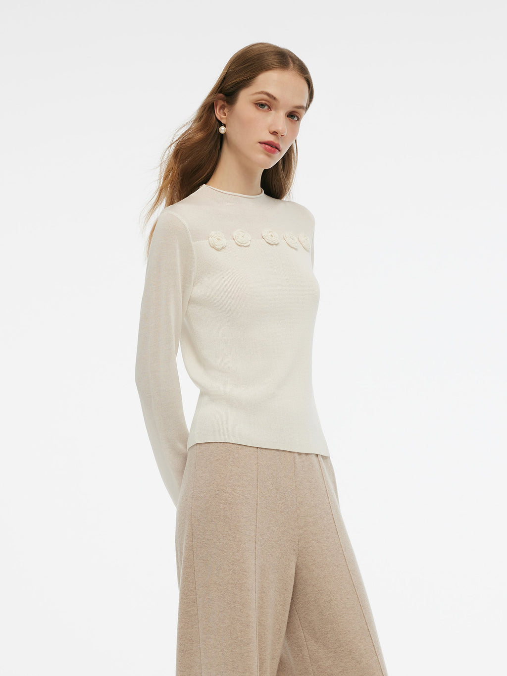 Tencel Wool Blend Women Flower Knit Top