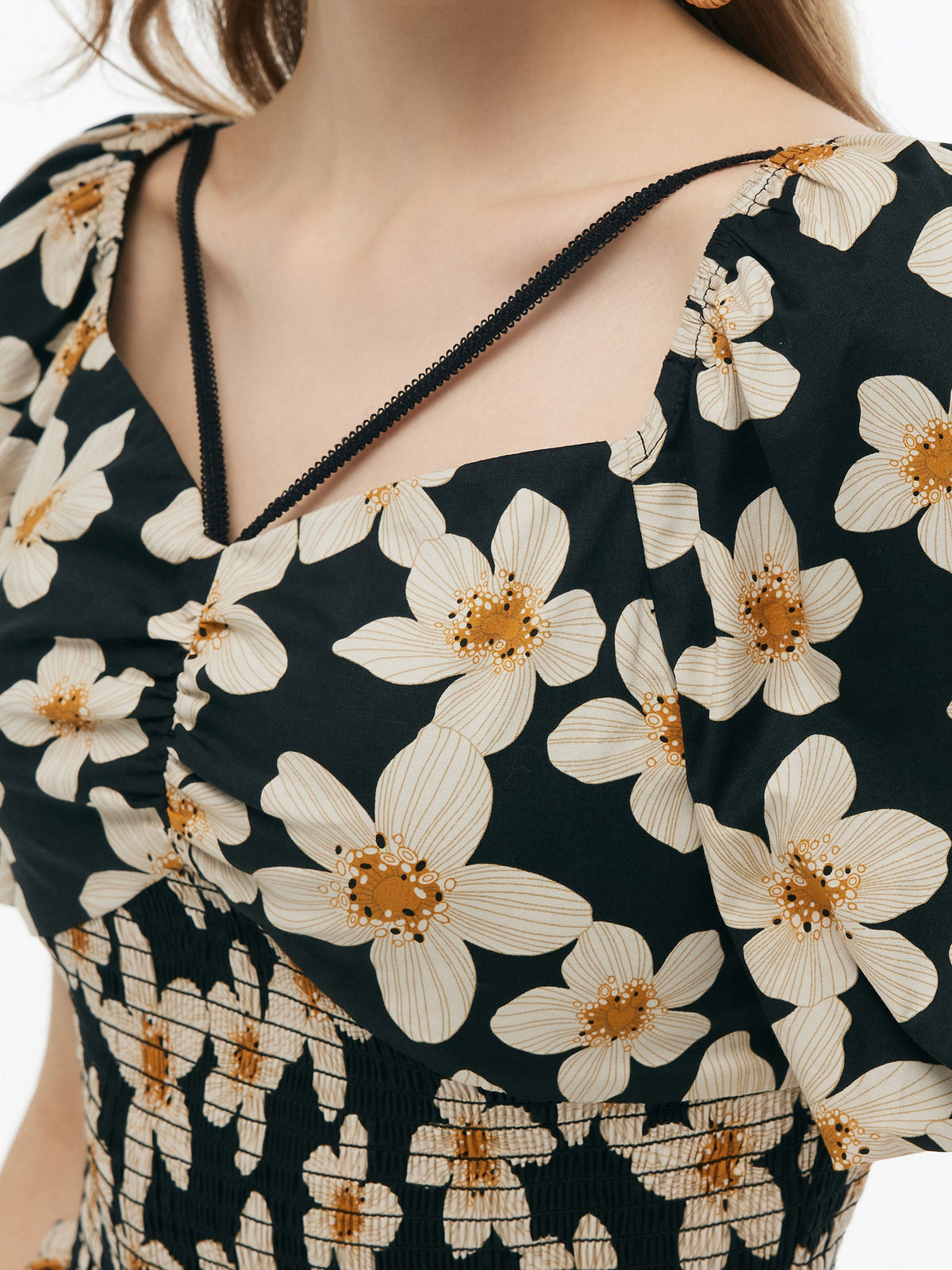 Cotton Stretch Floral Print Women Smocked Top