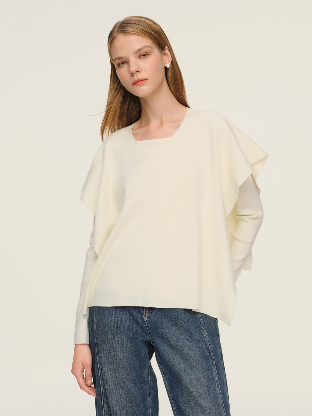 Tencel Wool Blend Women Knit Top With Pullover Cape