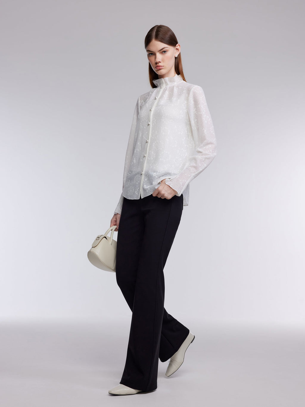 Jacquard Ruffle Collar Women Knit Shirt With Camisole