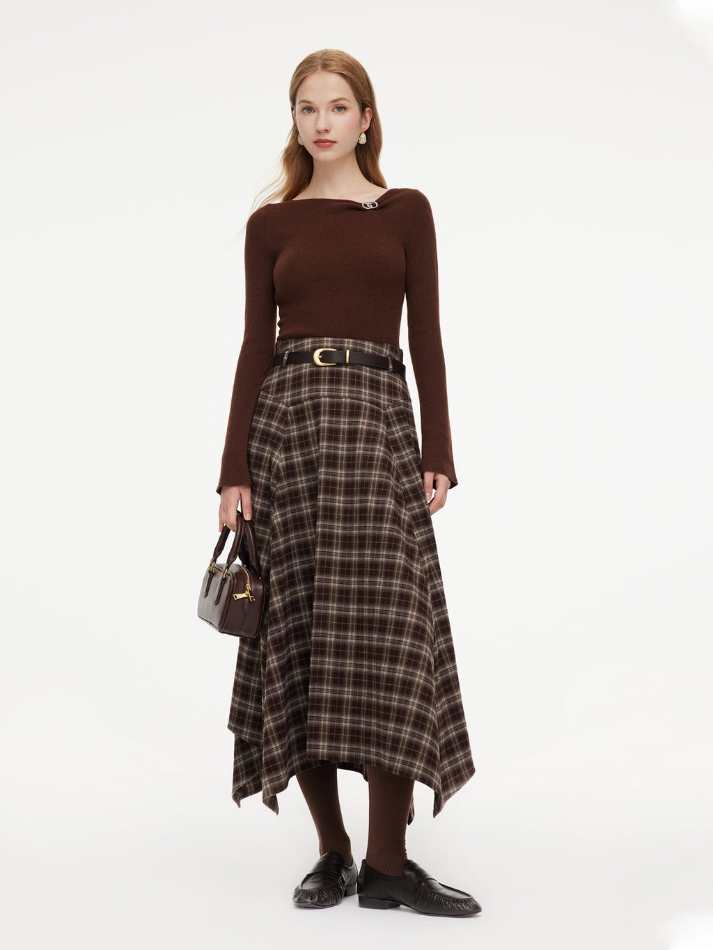 Wool Blend Boat Neck Women Knit Top With GO Letter Clip